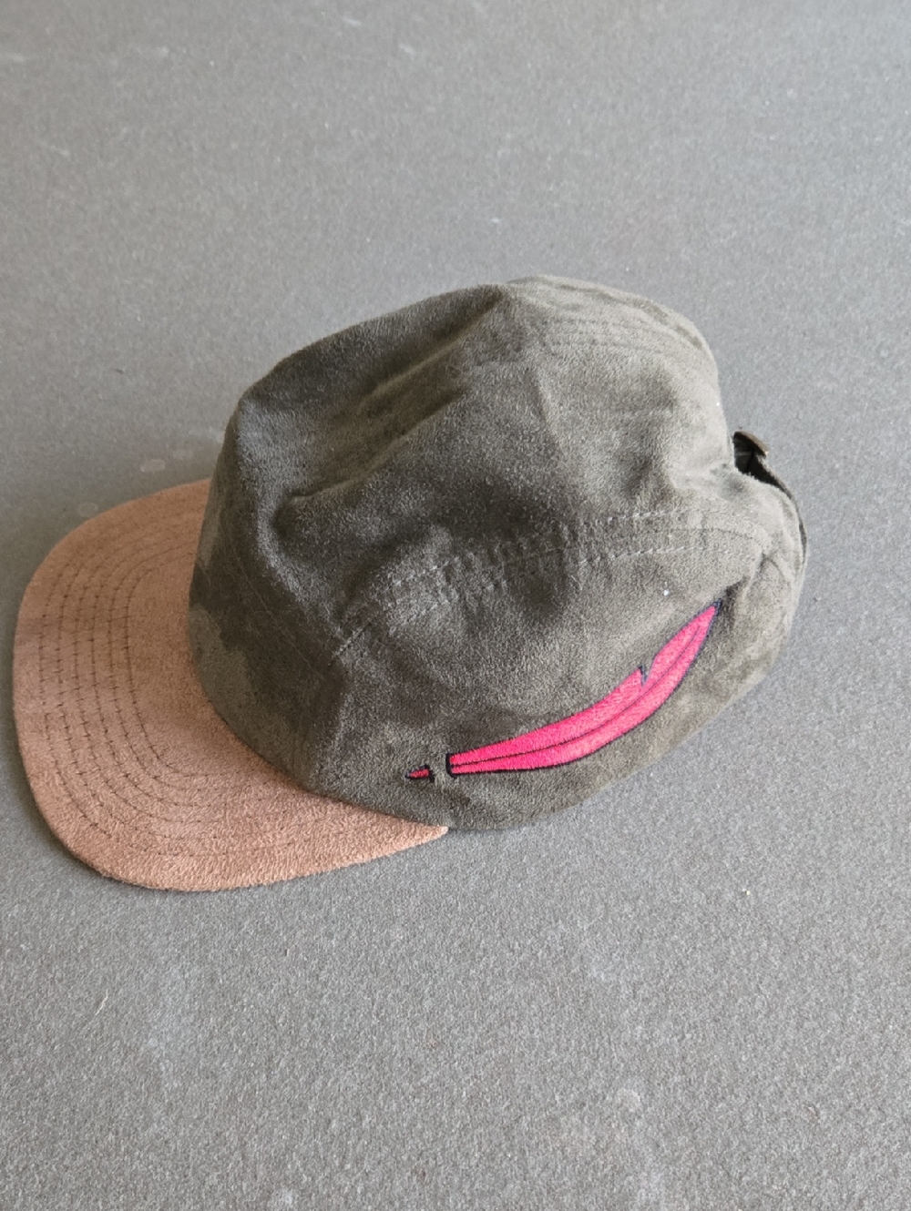 Disneys Robin Hood Olive Green and Tan Five-Panel Leather Feather Accent Hat